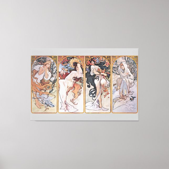 Quatre Saisons, Mucha Impression sur toile Faux (Recto)
