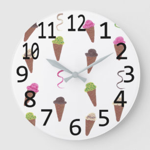 Quatre Saveurs de crème glacée sur cônes, horloges