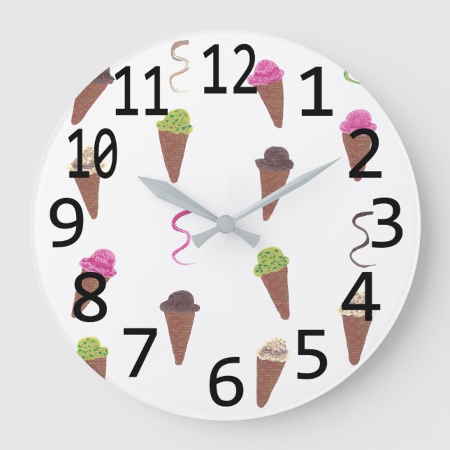 Quatre Saveurs de crème glacée sur cônes, horloges (Recto)