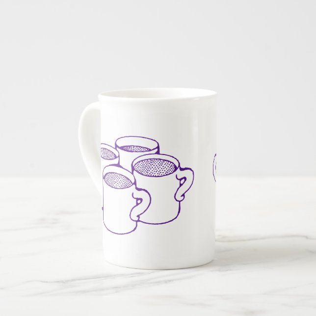Quatre tasses violettes (dessin au trait) (Devant gauche)