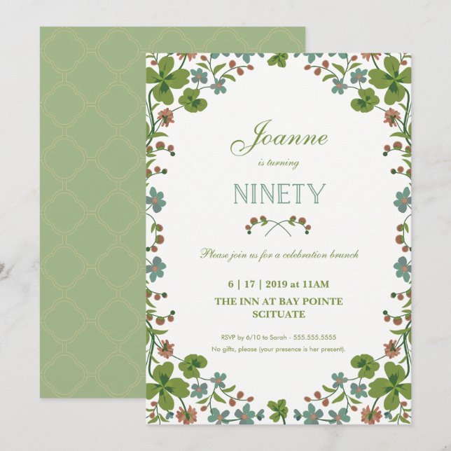 quatre-vingt-dixième Invitation d'anniversaire, (Devant / Derrière)