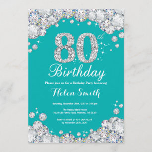 quatre-vingtième Invitation Teal d'anniversaire et