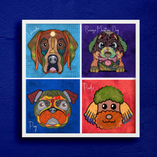 Quatre visages de chien moche unique affiche d'art