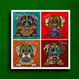 Quatre visages de chien moche unique affiche d'art