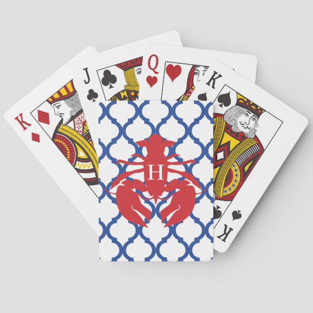 Quatrefoil Homard Monogramme Cartes de jeu (dos)