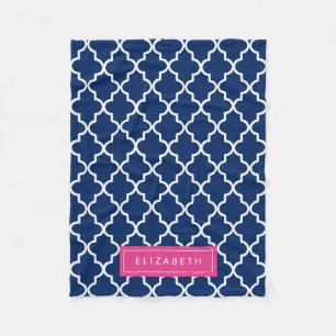 Quatrefoil Hot Pink & Navy   Couverture polaire