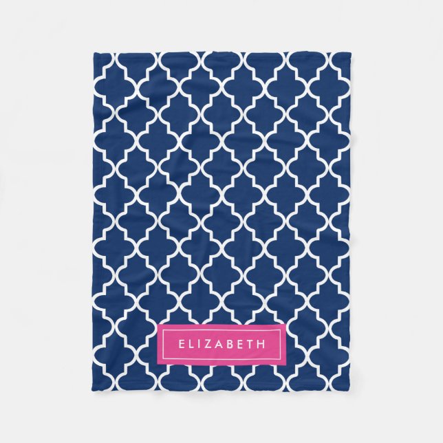 Quatrefoil Hot Pink & Navy | Couverture polaire (Devant)