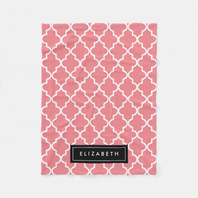 Quatrefoil noir et corail | Couverture polaire (Devant)
