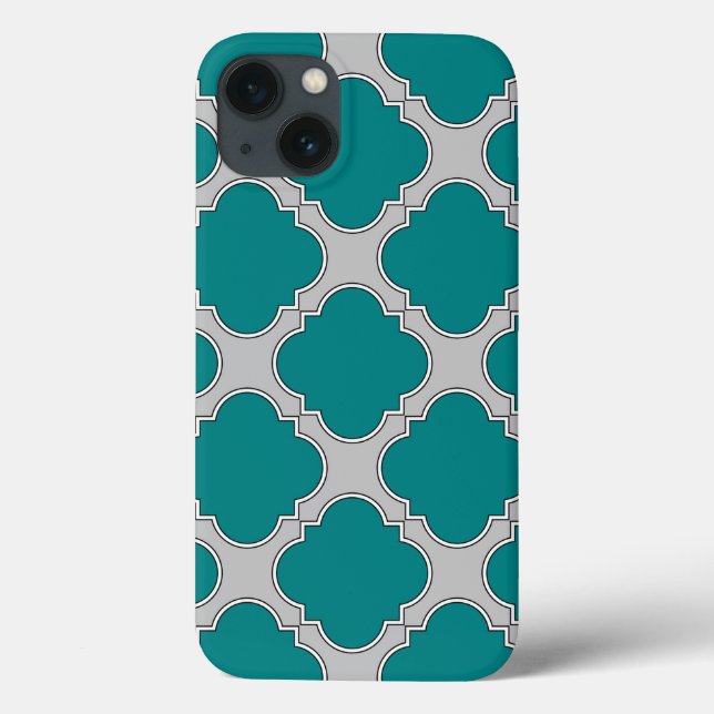 Quatrefoil turquoise et gris Coque-Mate coque ipho (Verso)
