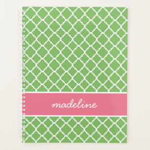 Quatrefoil vert   Pink and Green Preppy Planner