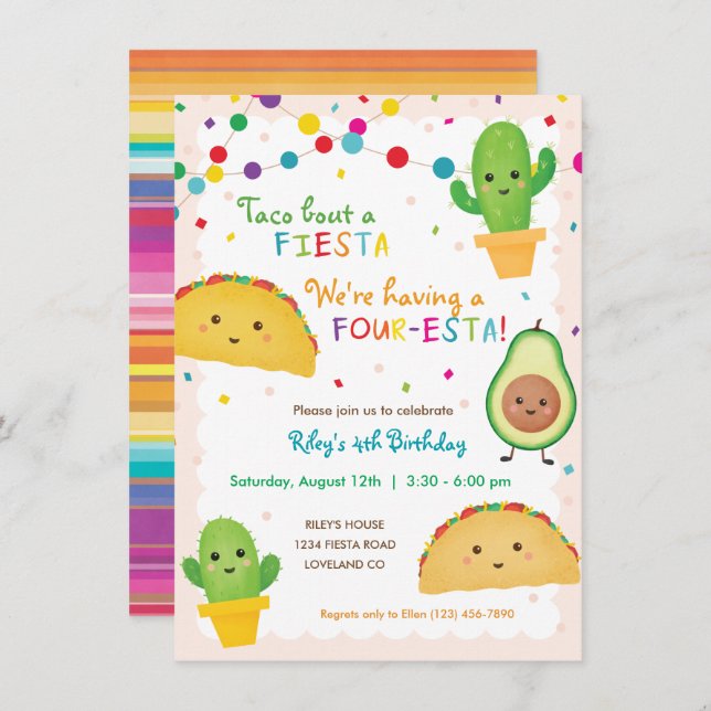 Quatrième anniversaire Taco invitation thème - qua (Devant / Derrière)