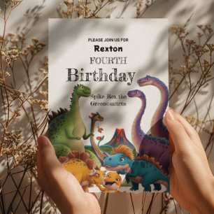 Quatrième Enfants Dinosaur Invitations de fête d'a