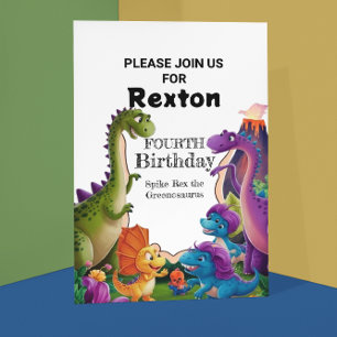 Quatrième Enfants Dinosaur Invitations de fête d'a