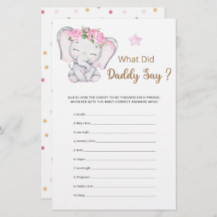 Que Daddy A Dit Girl Elephant Baby shower