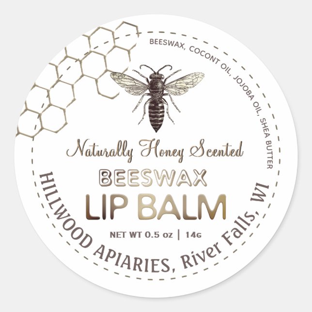 Queen Bee Beeswax Lip Balm Étiquette Honeycomb (Devant)