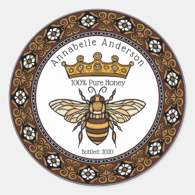 Queen Bee Elegant Cadre Miel Étiquette Personnalis (Devant)
