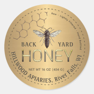 Queen Bee Gold Honey Jar Étiquette Raw Back Yard H