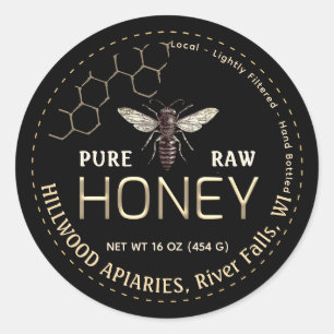Queen Bee Honey Jar Étiquette Pure Raw Miel local