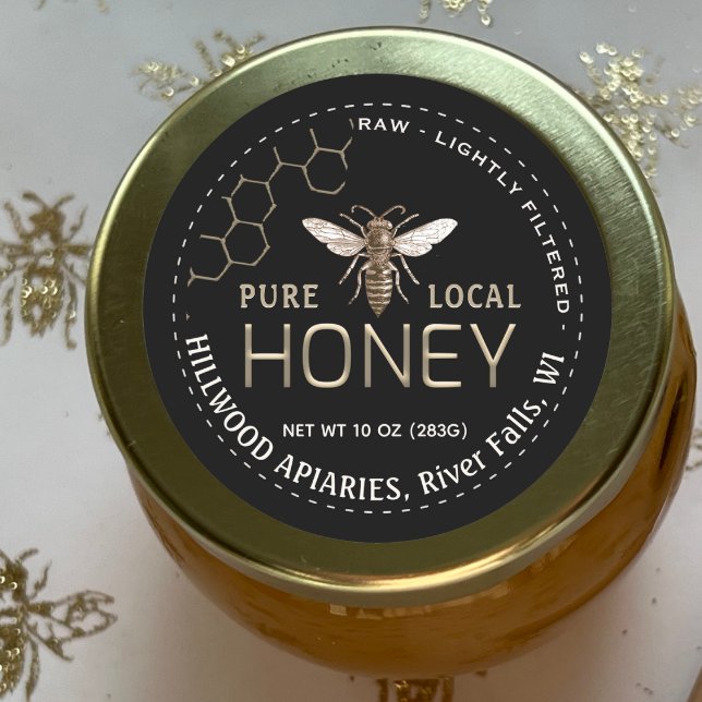 Queen Bee Honey Jar Étiquette Raw Local Honey Blac (Créateur téléchargé)