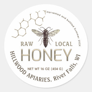Queen Bee Honey Jar Étiquette Raw Local Honeycomb
