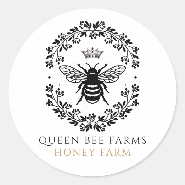 Queen Honey Bee Black White Gold Produit Étiquette (Devant)