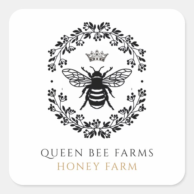 Queen Honey Bee Black White Gold Produit Étiquette (Devant)