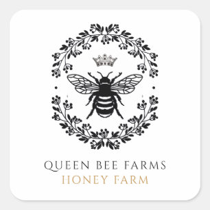Queen Honey Bee Black White Gold Produit Étiquette