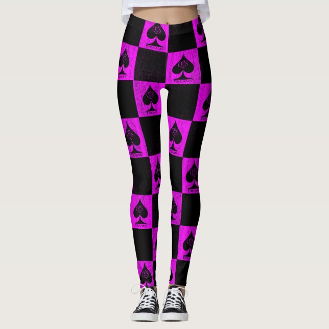 Queen of Spades Leggings Hot Pink Checkers QoS (Devant)