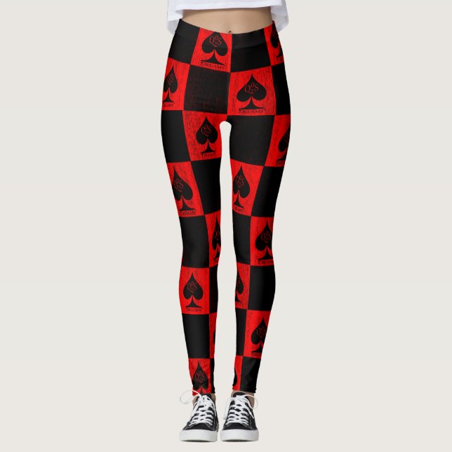 Queen of Spades Leggings Red Checkers Style QoS (Devant)