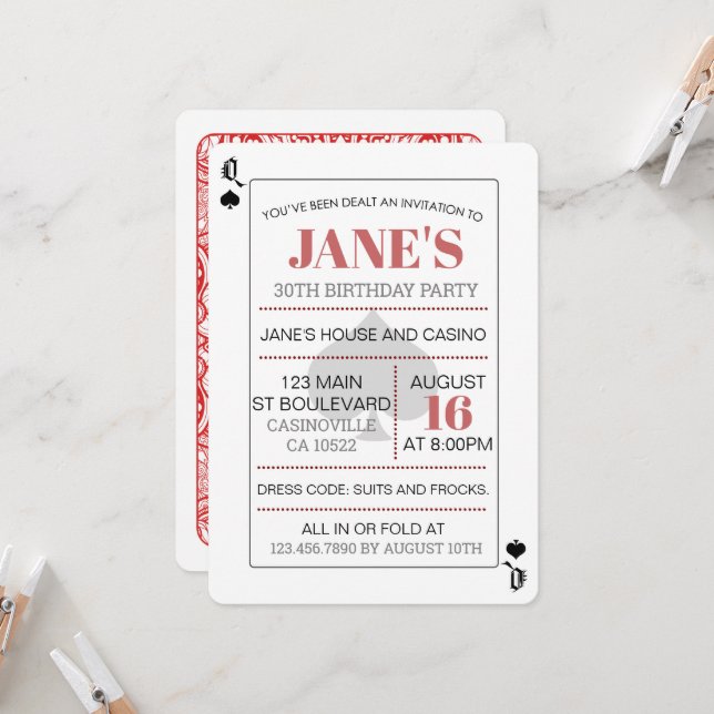 Queen of Spades Poker Jouer carte Casino Anniversa (Devant/Arrière en situation)