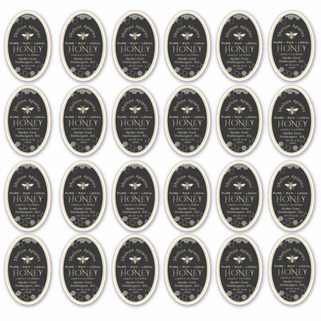 Queenline 8 oz Oval Miel Étiquette avec Bee Honeyp (Devant)