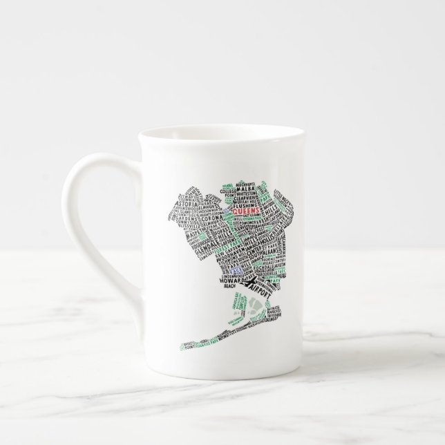 Queens, NYC Word Art Map Art Mug (Gauche)