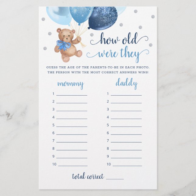Quel âge avaient-ils Jeu Baby Shower Teddy Bear  (Devant)