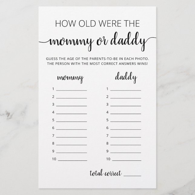 Quel âge avaient-ils jeu Jeu de fête Baby Shower (Devant)