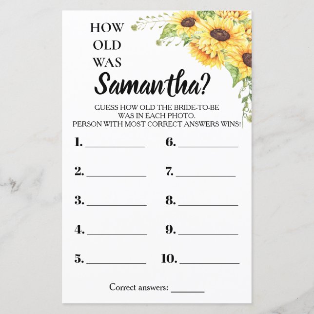 Quel âge avait Elle nuptiale douche anglais jeu es (Devant)