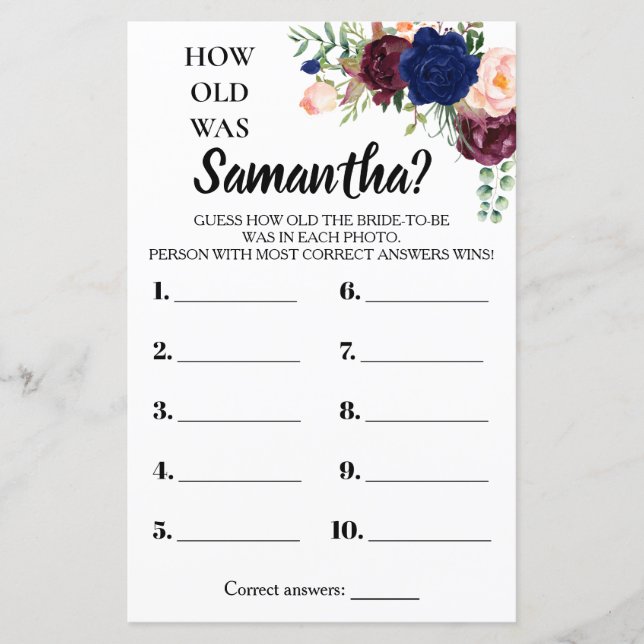 Quel âge avait Elle nuptiale douche anglais jeu es (Devant)