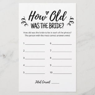 Quel âge avait la mariée Jeu de Baby Shower