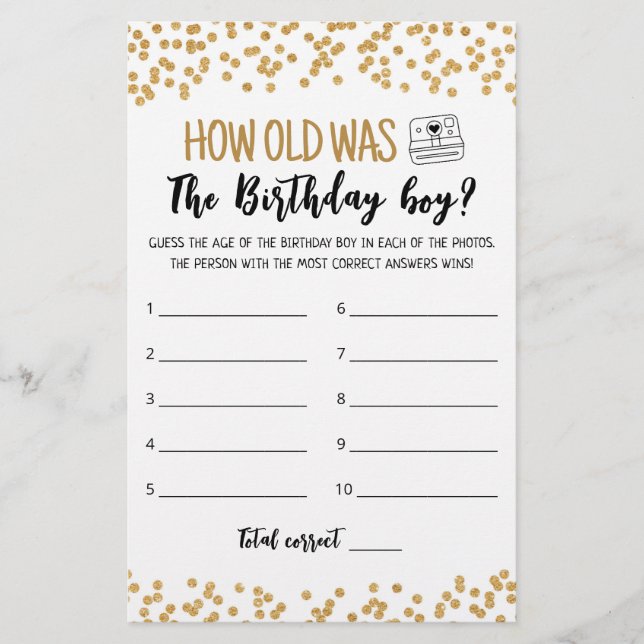 Quel âge avait le garçon d'anniversaire jeu de fêt (Devant)