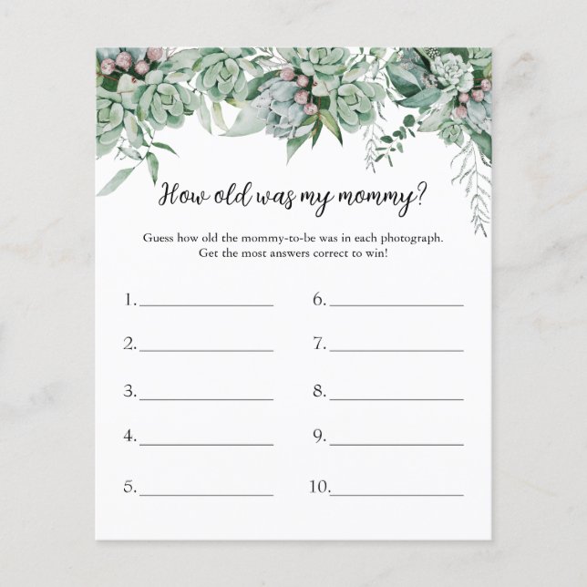 Quel Âge Avait Ma Maman Baby shower Jeu (Devant)