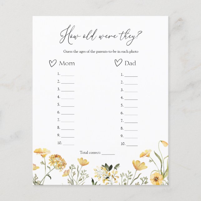 Quel Âge Ont-Ils Été Fleur sauvage Baby shower Jeu (Devant)