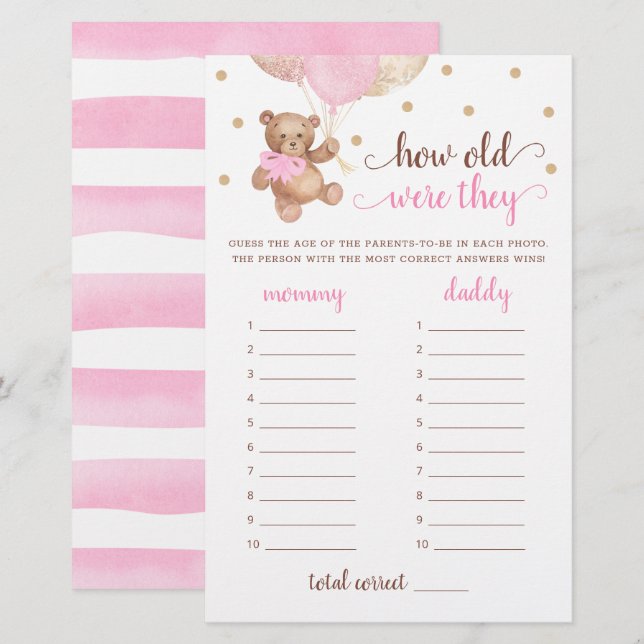 Quel Âge Ont-Ils Joué Baby shower Teddy Bear (Devant / Derrière)