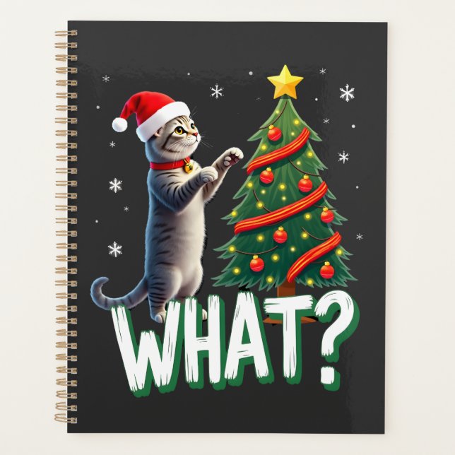 Quel chat drôle poussant l'arbre de Noël sur le ch (Devant)