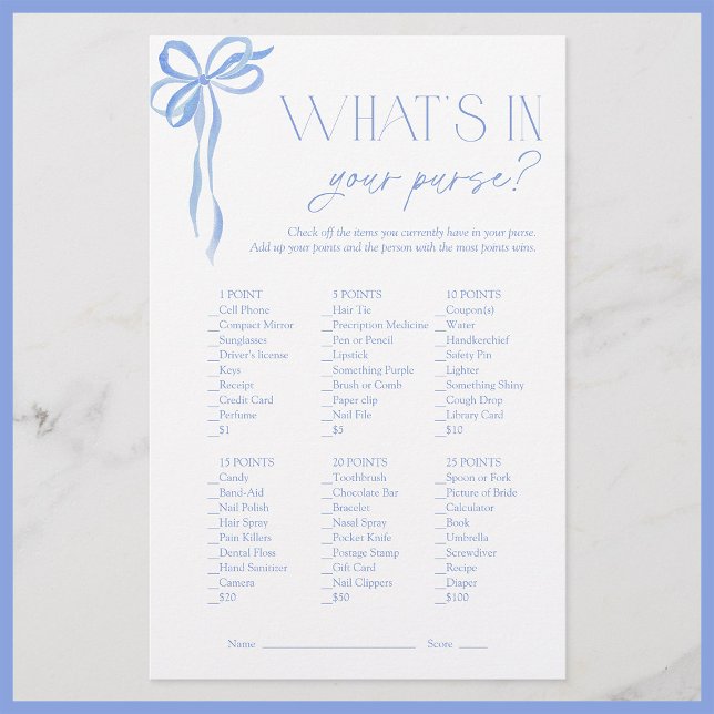 Quel est dans votre sac Bleu Bow Fête des mariées  (Créateur téléchargé)