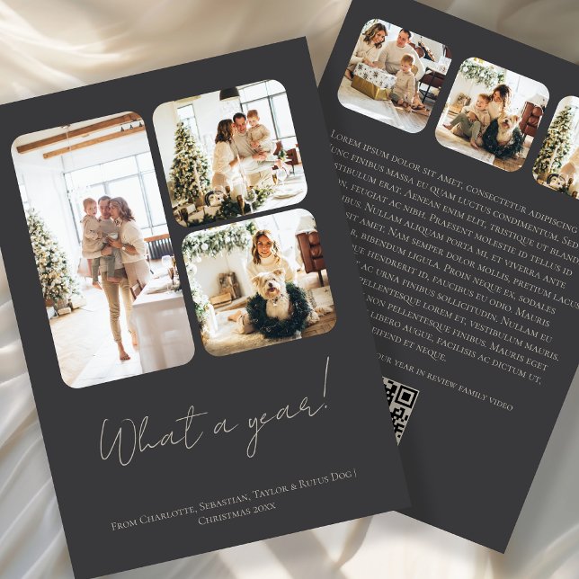 Quelle carte de vacances personnalisée avec QR Cod (What a Year 6 Photo Text QR Code Personalized Holiday Card by Ricaso. Interactive link to video etc)