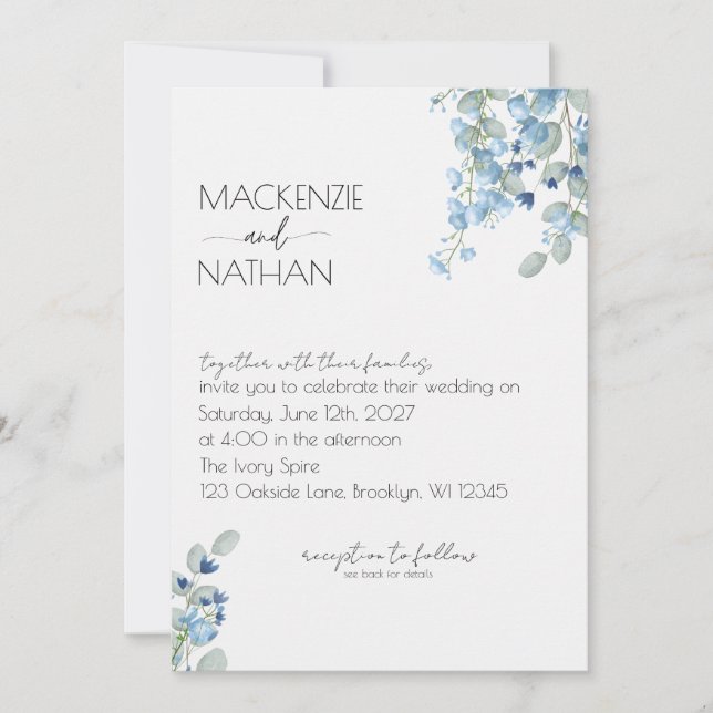 Quelque chose de bleu Floral Faire-part de mariage (Devant)