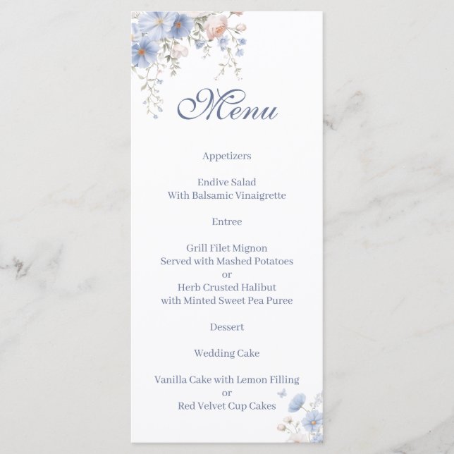 Quelque chose de bleu floral Menu (Devant)