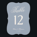 Quelque chose de bleu Numéro de table en bleu pous<br><div class="desc">La tendance du mariage « something blue » rencontre un style de réception élégant dans ce numéro de table en bleu poussiéreux découpé, un choix unique et accrocheur pour les mariées modernes qui aiment les esthétiques de luxe minimaliste, coquette et à l'ancienne. Avec une forme en coque douce et une...</div>