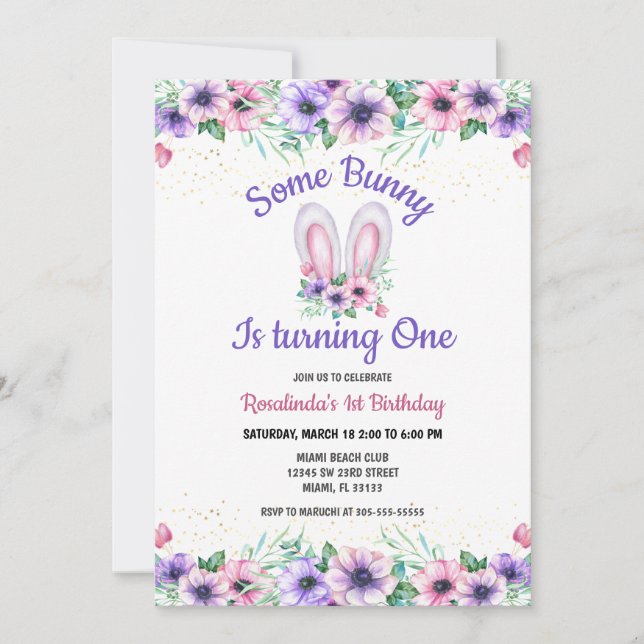 Quelques Bunny Editable Invitation Anniversaire (Devant)