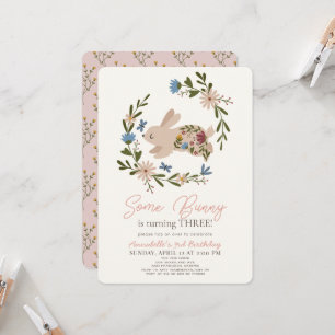 Quelques Lapin Floral Wreath Invitation Anniversai