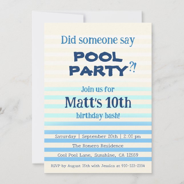 Quelqu'un a dit Fête au Piscine?! Invitation d'ann (Devant)